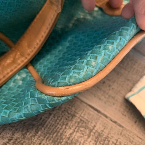 Steve Madden Large Travel Duffle Carry On Bag Teal and Khaki, Gold Hardware EUC - Picture 9 of 15